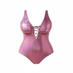 Shiny Pink Lace-Up Swimsuit